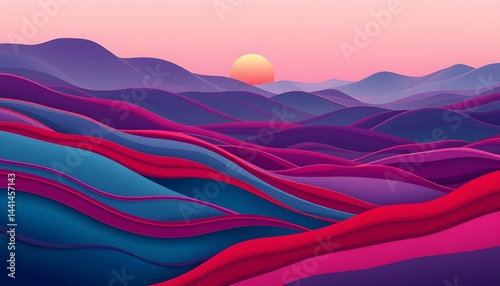 Abstract Sunrise Over Layered Mountains with Vibrant Colors