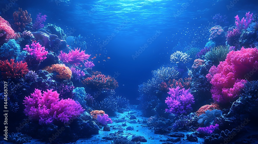 Naklejka premium Exploring Vivid Coral Reef Underwater in Deep Blue Sea