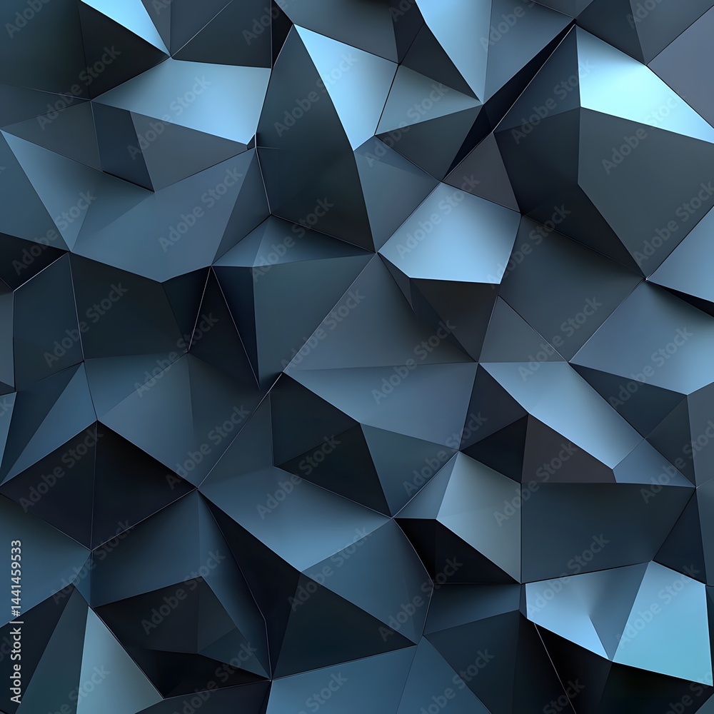 Obraz premium Abstract black background with geometric shapes and gradient, transitioning from dark gray to charcoal for a design template. Dark gray background with a low-poly texture, featuring a polygonal patter