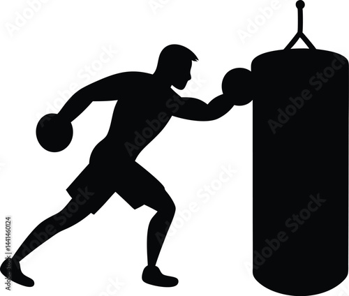 Boxer Punching Bag silhouette vector, Boxer Punching clipart