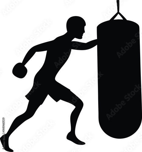 Boxer Punching Bag silhouette vector, Boxer Punching clipart