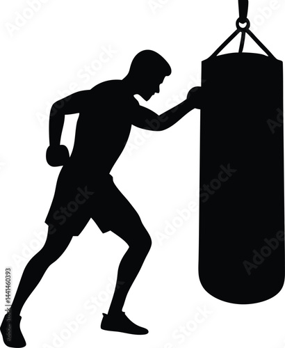 Boxer Punching Bag silhouette vector, Boxer Punching clipart