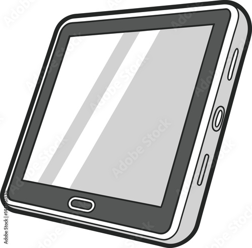 3D tablet illustration with sleek modern design. Digital device with reflective screen. Minimalist tech gadget artwork.
