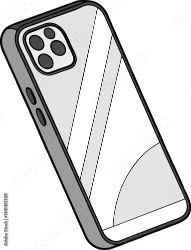Geometric-pattern smartphone illustration. Modern phone with square camera module. Minimalist tech device digital art.