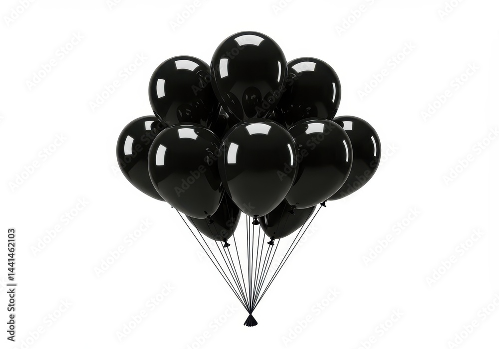 Bunch of black balloons floating on a white background for party or celebration Bunch of black balloons floating on a white background for party or celebration