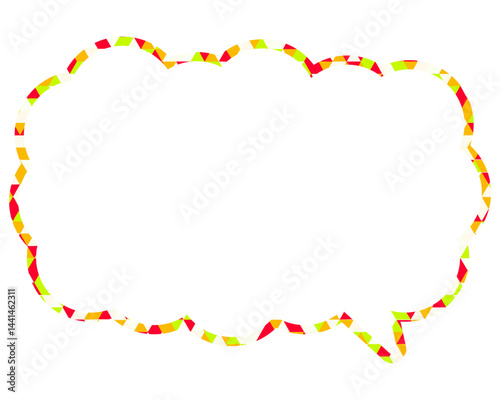 ステンドグラス風吹き出し　三角形模様　細長い雲形