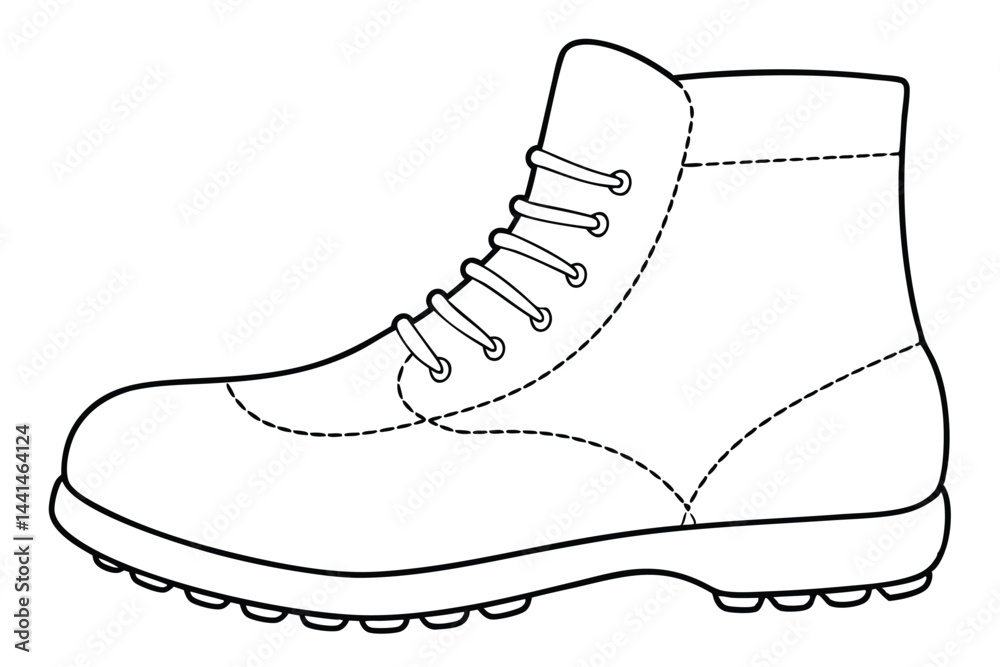 Detailed line drawing of a lace-up boot. Detailed line drawing of a lace-up boot.