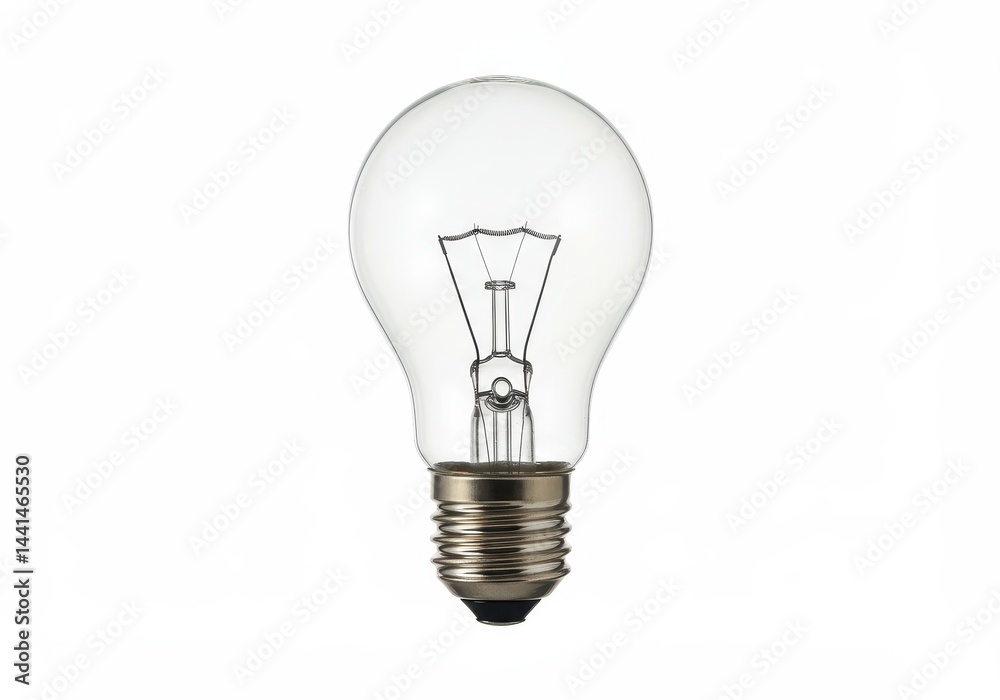 Clear light bulb with visible filament against a white background Clear light bulb with visible filament against a white background
