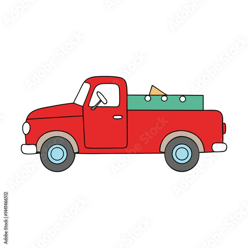 A festive Christmas pickup truck decorated with lights and a tree in the back, spreading holiday cheer through snowy streets with a classic, nostalgic charm.