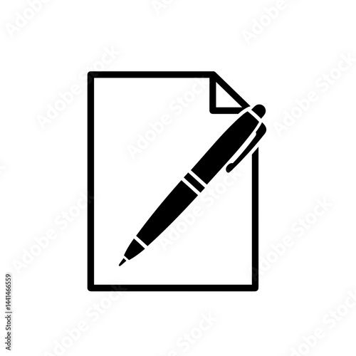 Document with pen black icon for education