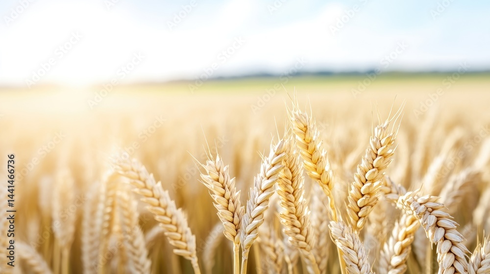 Fototapeta premium Golden wheat field bathed in sunlight