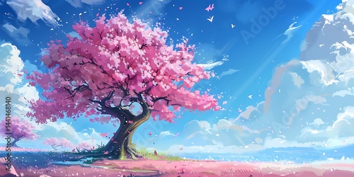 Beautiful cherry tree with tender flowers. Amazing spring blossom