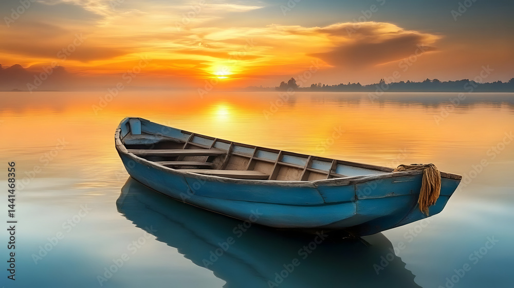 Sunset boat calm water serenity Sunset boat calm water serenity