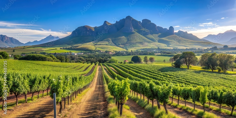 Fototapeta premium Wine Vineyard Stellenbosch Sunny Day, cape florist region