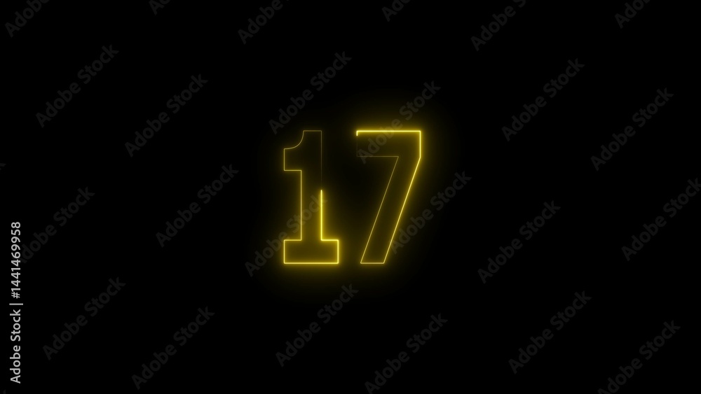 glowing yellow 17. glowing countdown number illustration. glowing yellow 17. glowing countdown number illustration.