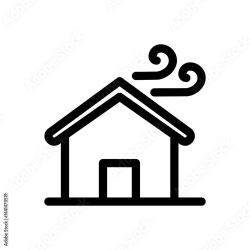 House with a chimney and a wind blowing through it. The house is small and has a simple design