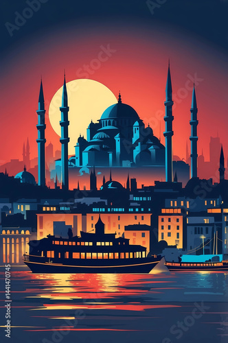 vertical travel poster illustration of Istanbul