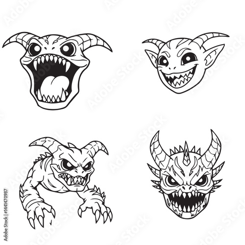 Scary horror face pack monstrous mouths devilish laughter aggressive teeth designs great for Halloween and dark projects

