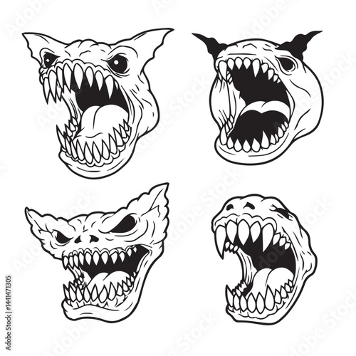 Horror-themed devil smile bundle showing sharp fangs creepy grins ideal dark artwork design resources for posters shirts

