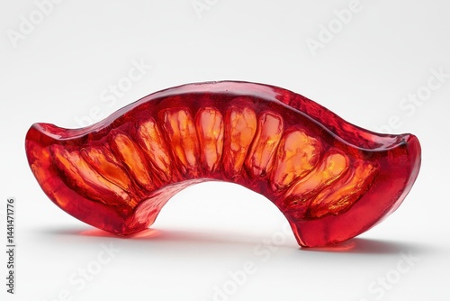 Artistic red glass sculpture on white background studio shot showcasing unique design and craftsmanship with transparent texture and vibrant color palette