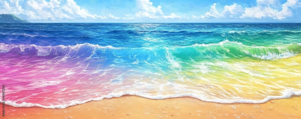 Obraz premium Colorful beach waves on a sunny day.