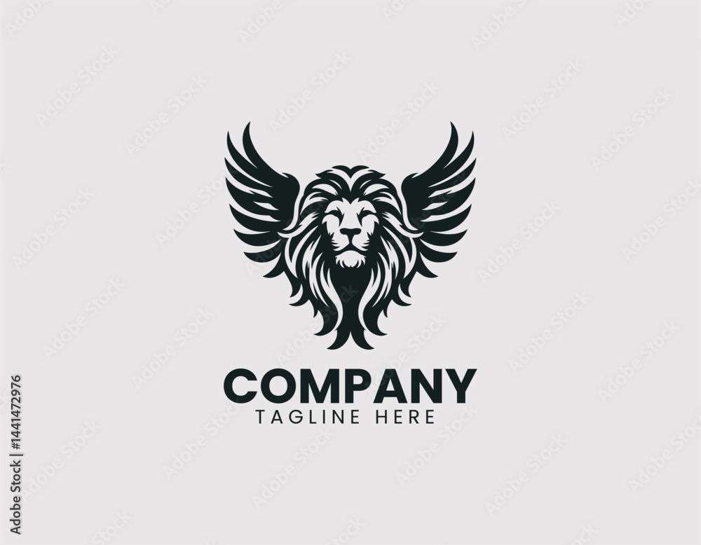 Obraz premium Majestic Winged Lion Head Silhouette Vector Logo Design
