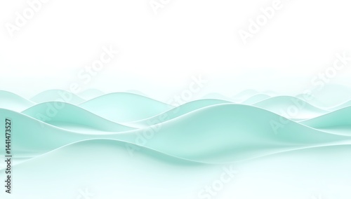 Minimalist 2D ocean wave frame with soft teal and aqua hues, flowing rhythmically across a bright white background, perfect for calming animations

