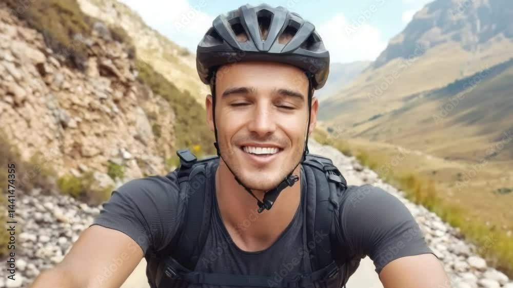 A Confident Mountain Biker Smiling While Conquering A Rocky Trail With Precision And Skill. A Confident Mountain Biker Smiling While Conquering A Rocky Trail With Precision And Skill.