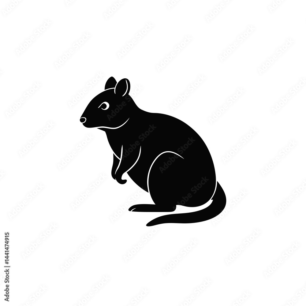 Fototapeta premium Black silhouette of a quokka, an Australian marsupial, sitting gracefully