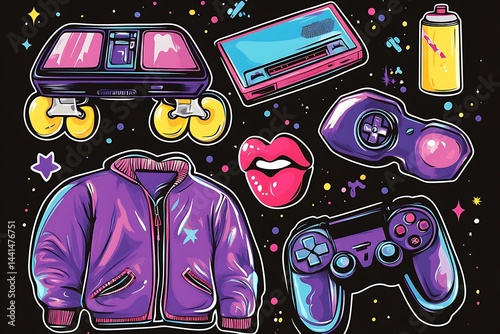 Obraz na płótnie Game consoles. Vintage retro gadgets electronic devices. Mobile phone, portable music player, games. Gamepad consoles for nerd vintage assets in retro style. Vector illustration isolated on background w salonie