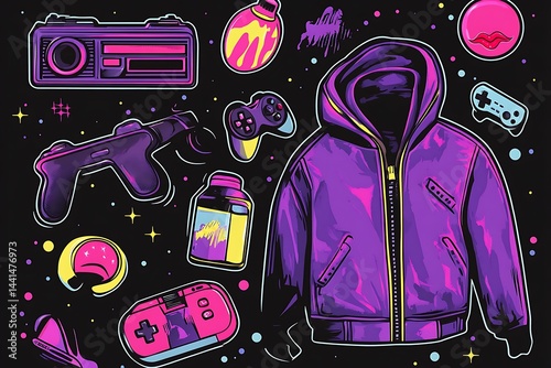 Obraz na płótnie Game consoles. Vintage retro gadgets electronic devices. Mobile phone, portable music player, games. Gamepad consoles for nerd vintage assets in retro style. Vector illustration isolated on background w salonie