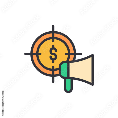 Crowdfunding target colored icons, minimalist vector illustration ,simple transparent graphic element .Isolated on white background