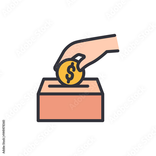Charity box colored icons, minimalist vector illustration ,simple transparent graphic element .Isolated on white background