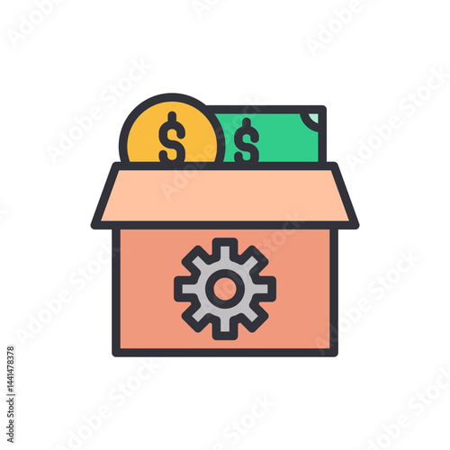 Crowdfunding colored icons, minimalist vector illustration ,simple transparent graphic element .Isolated on white background