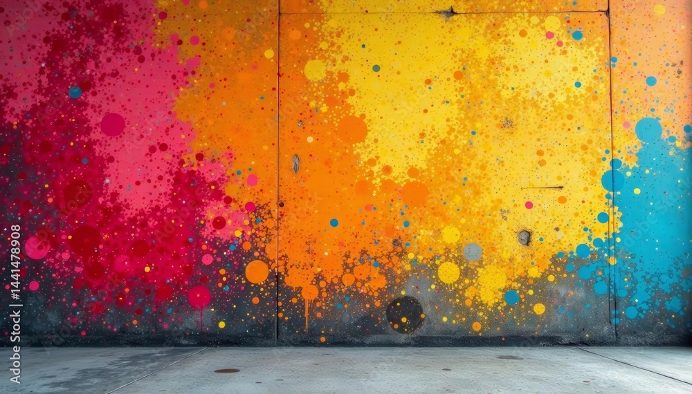 Fototapeta premium - Rough weathered concrete wall with paint splatters, wall, aged, grimy