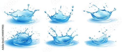 Obraz na płótnie Captivating water splash collection against white backdrop showcasing liquid motion and purity in a refreshing and clean composition perfect for hydration and refreshment themes w salonie