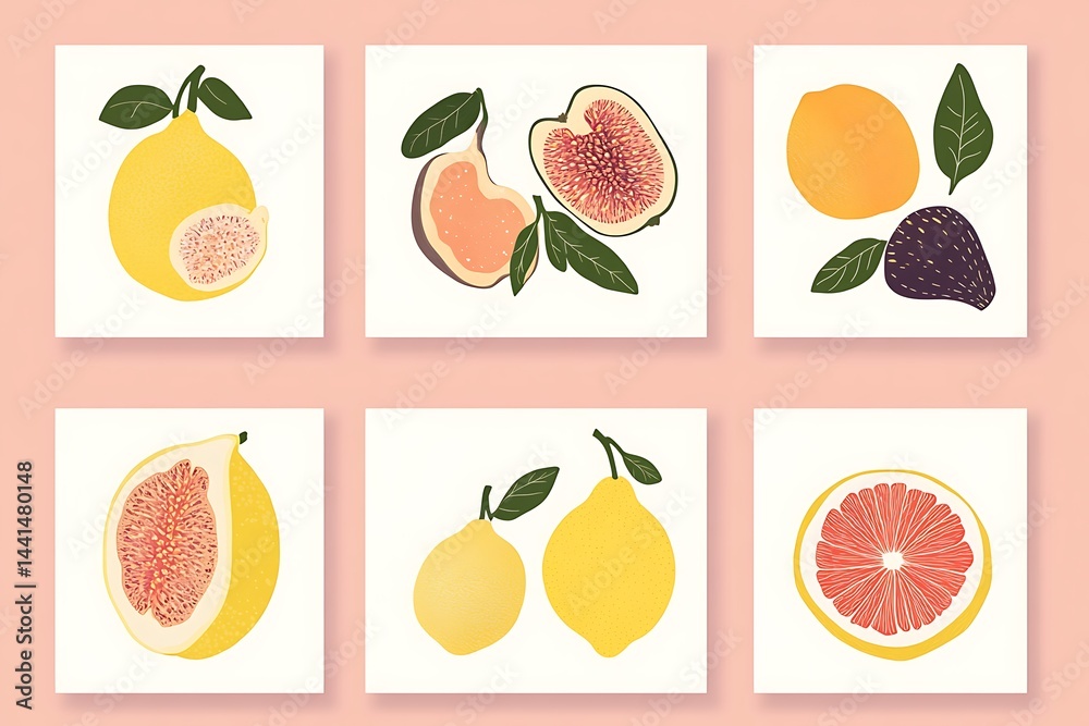 Fruits Flat Design Icon Set, Fruit and Vegetable Icon Set