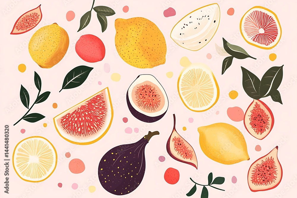 Fruits Flat Design Icon Set, Fruit and Vegetable Icon Set