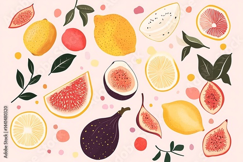 Obraz na płótnie Fruits Flat Design Icon Set, Fruit and Vegetable Icon Set w salonie