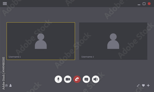 Videocall Interface. Online video chat template with user icon. Virtual meeting screen. Web conference app layout. Flat Vector illustration.