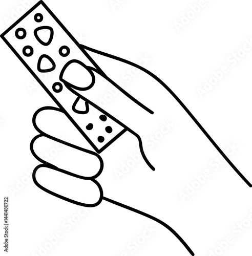 hand holds rectangular object with various shapes on its surface, symbolizing save icon or bookmark