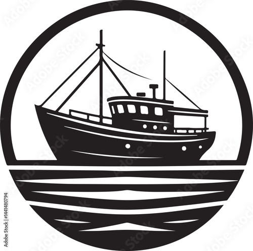 "Fishing Boat Silhouette – Nautical Vector Design for Marine Art"

"Vintage Trawler Boat Logo – Ocean Fishing Vessel Clipart"

"Sea Boat Silhouette in Circle – Maritime Emblem Vector"
