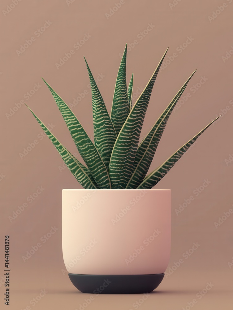 Elegant snake plant in a pot against a neutral backdrop showcasing botanical simplicity and modern interior design with a clean aesthetic and soft lighting