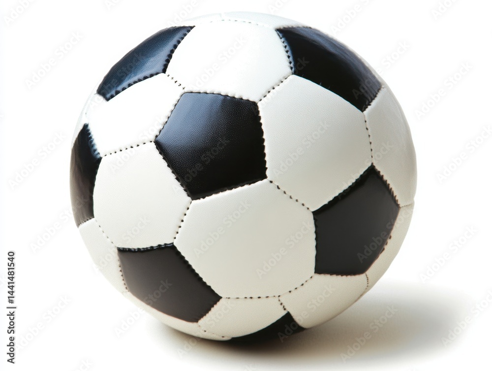 Classic soccer ball on a clean white background showcasing its iconic black and white pattern sport equipment minimal style studio shot close up view