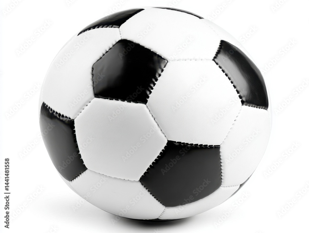 Classic soccer ball with black and white pattern on a clean white background perfect for sports themes and athletic activities with a simple and modern style