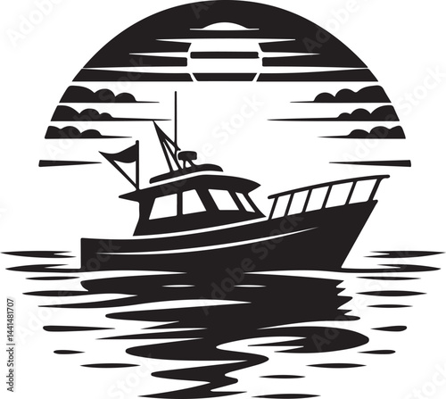 "Fishing Boat Silhouette – Nautical Vector Design for Marine Art"

"Vintage Trawler Boat Logo – Ocean Fishing Vessel Clipart"

"Sea Boat Silhouette in Circle – Maritime Emblem Vector"