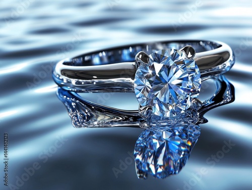 Obraz na płótnie Elegant diamond ring reflecting on rippled water surface showcasing luxury and brilliance for engagement wedding or anniversary with a cool and serene visual mood w salonie