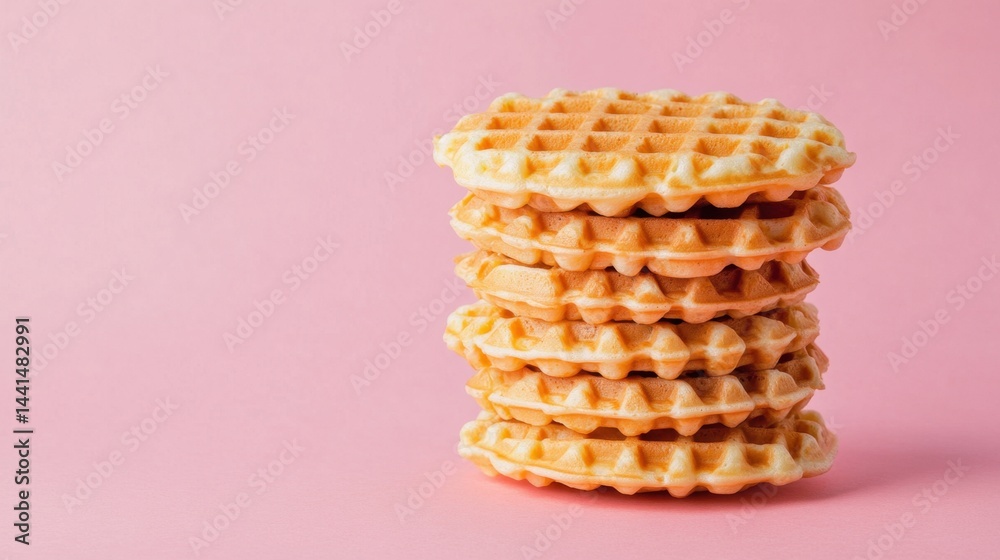 Stack of Delicious Freshly Baked Waffles on a Pink Background Perfect for Breakfast or Brunch Sweet Treat Delightful Texture and Golden Color Food Photography