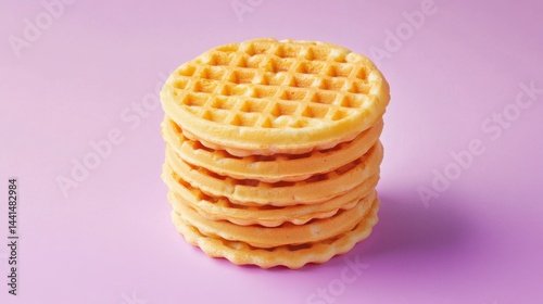 Obraz na płótnie Stack of Freshly Baked Waffles on a Pastel Background Delicious Breakfast Treat Sweet Food Concept Round Waffles Perfect for Syrup or Toppings Simple Composition w salonie