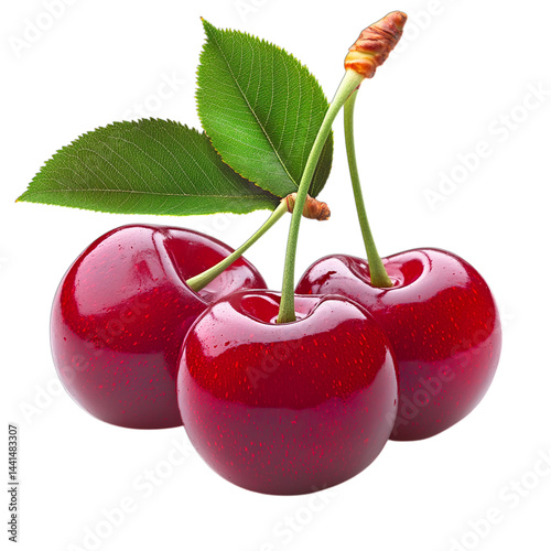 cherry with leaf isolated on transparent background png
